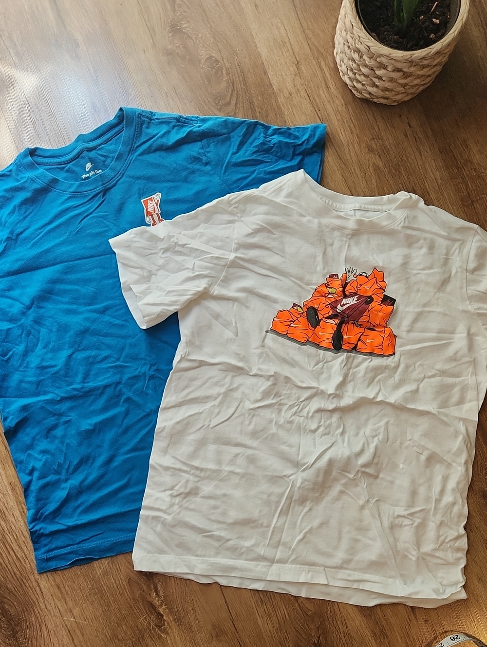 Nike Graphic White Short-Sleeve Tee with Blue Crew Shirt Both Size XL Boys